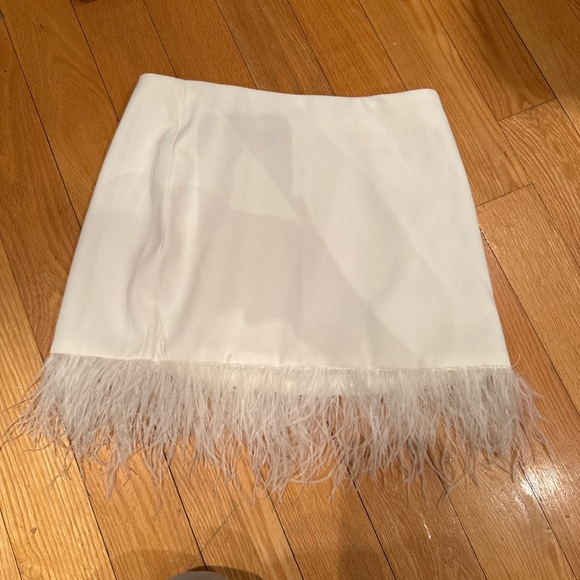 Ivory Ostrich Feather Hem Mini Skirt - Picture 8 of 11